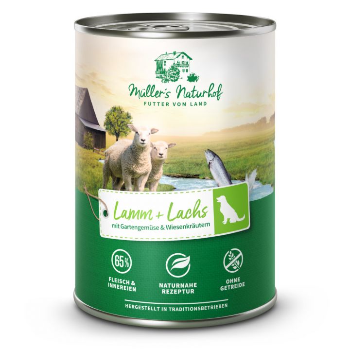 petspremium Müller’s Naturhof Lamm und Lachs Traditionell Nassfutter 24 x 400 g