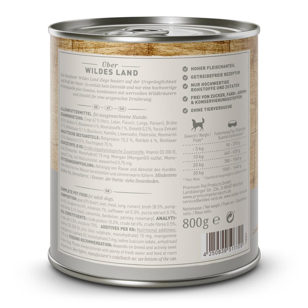 petspremium Wildes Land Ziege mit Kürbis Blaubeeren Wildkräutern und Distelöl Classic Adult Nassfutter 6 x 800 g Neueste Mode