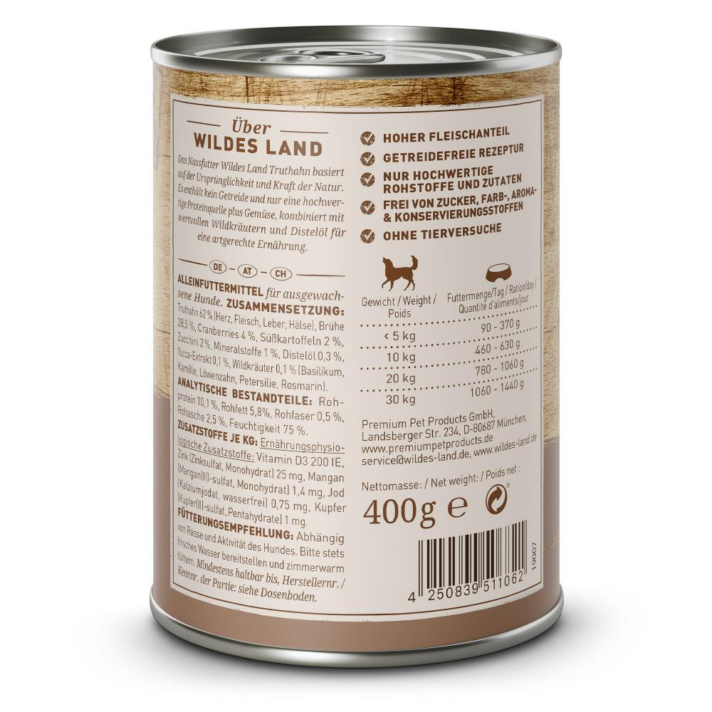 petspremium Wildes Land Truthahn mit Süßkartoffel Cranberries Wildkräutern und Distelöl Classic Adult Nassfutter 6 x 400 g Neuheiten