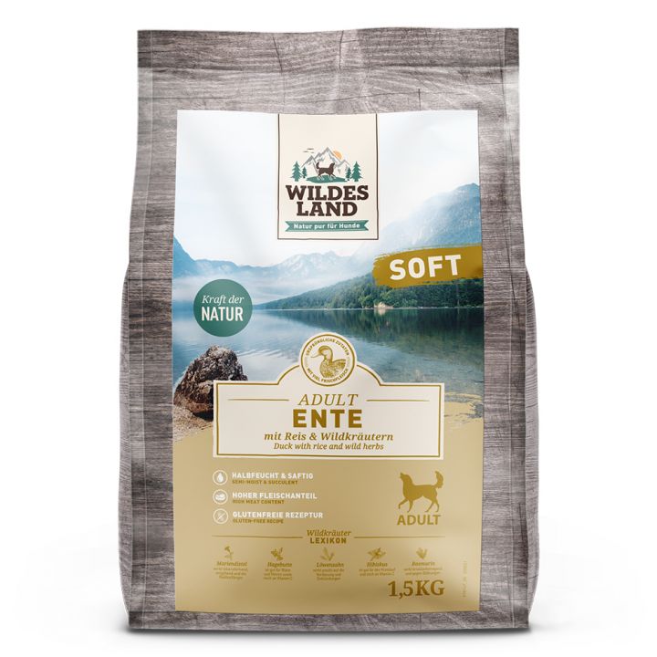 petspremium Wildes Land Ente mit Reis und Wildkräutern Soft Adult Trockenfutter 1 5 kg