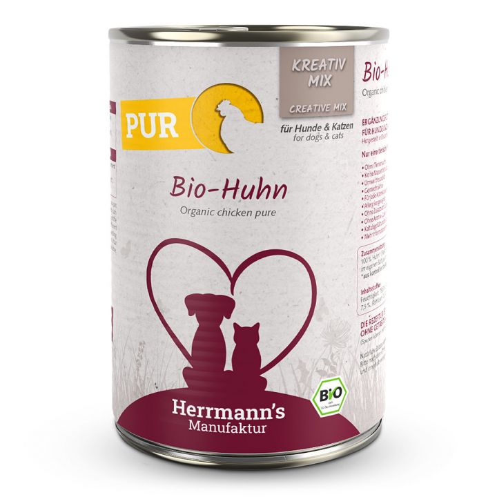 petspremium Herrmann's Bio Huhn Reinfleisch Kreativ-Mix Ergänzung Nassfutter 12 x 400 g