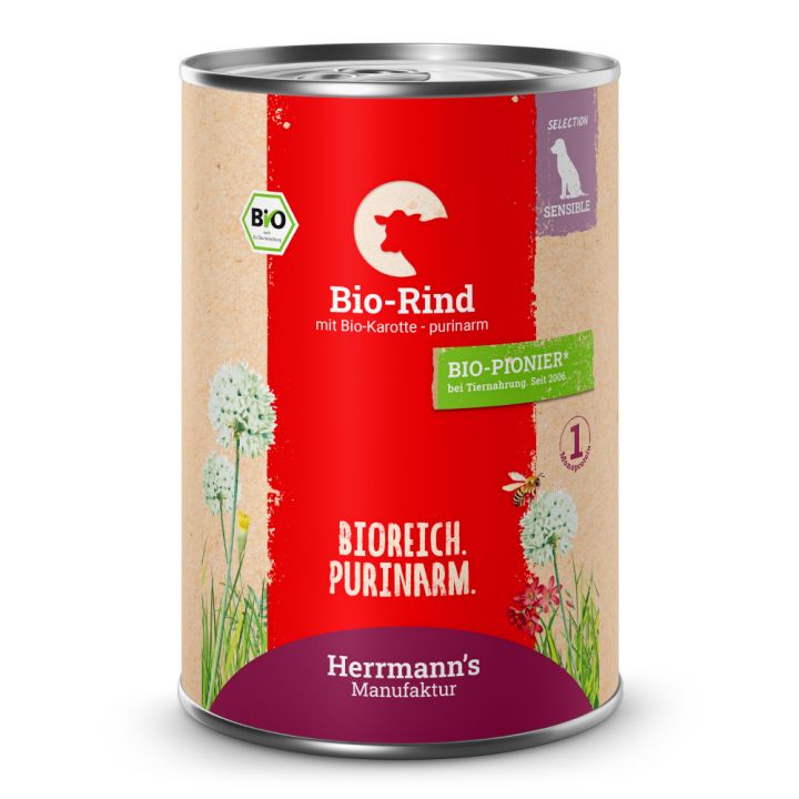 petspremium Herrmann's Bio Rind mit Karotten - purinarm Selection Sensible Nassfutter 24 x 400 g