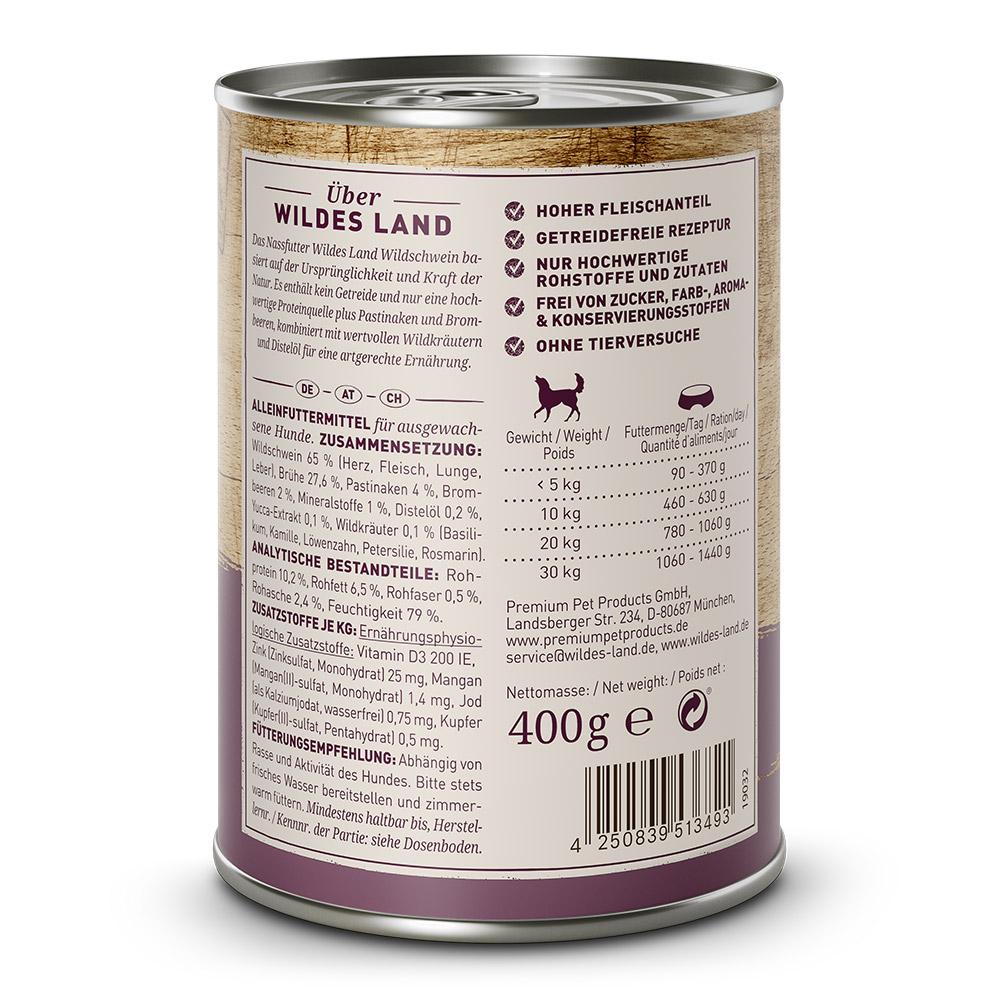 petspremium Wildes Land Wildschwein mit Pastinake Brombeeren Wildkräutern und Distelöl Classic Adult Nassfutter 6 x 400 g Großer Ausverkauf