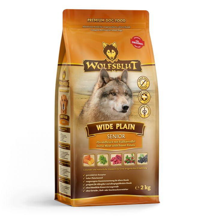 petspremium Wolfsblut Wide Plain - Pferdefleisch und Süßkartoffel Senior Trockenfutter 2 kg