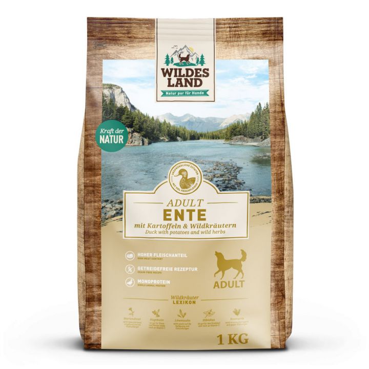 petspremium Wildes Land Ente mit Kartoffeln und Wildkräutern Classic Adult Trockenfutter 1 kg