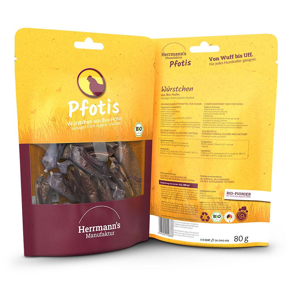 petspremium Herrmann's Bio Hühnerwürstchen Pfotis Snack 6 x 80 g Bis zu 65% Rabatt