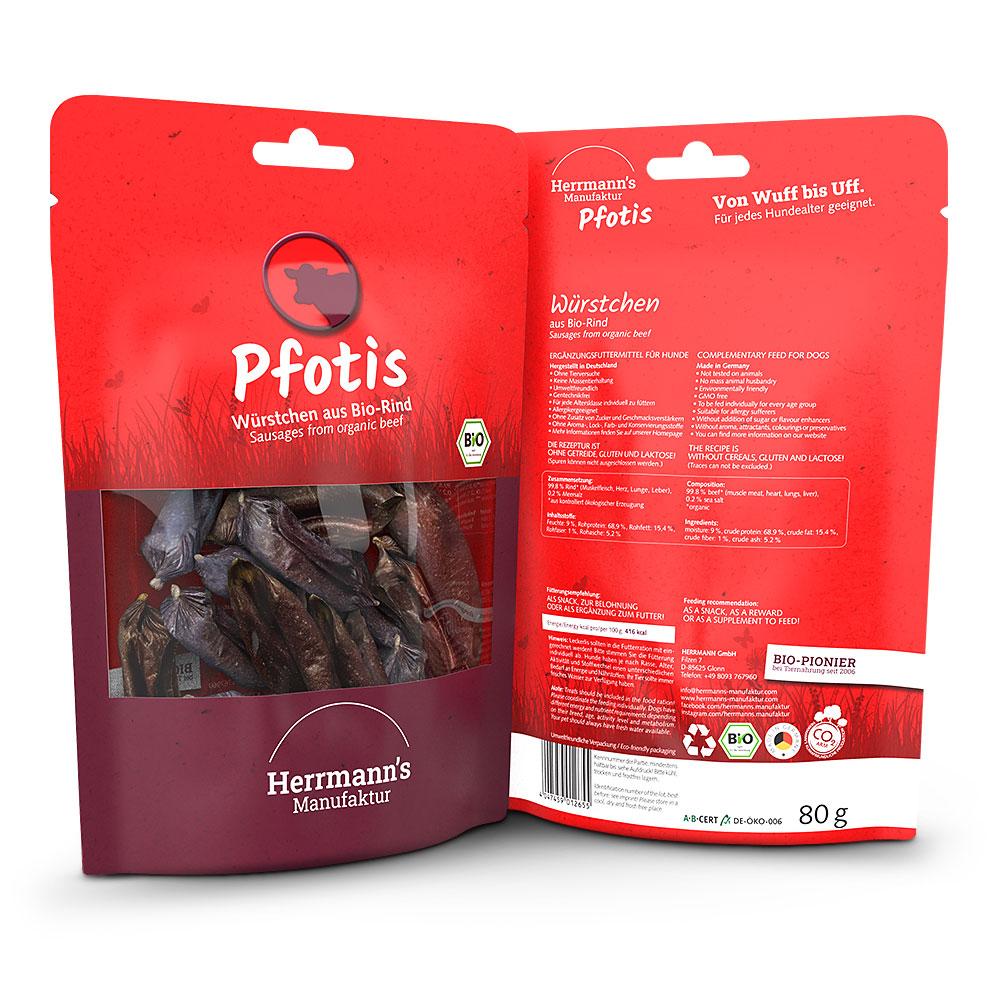 petspremium Herrmann's Bio Rinderwürstchen Pfotis Snack 80 g Vierteljährliche Förderung