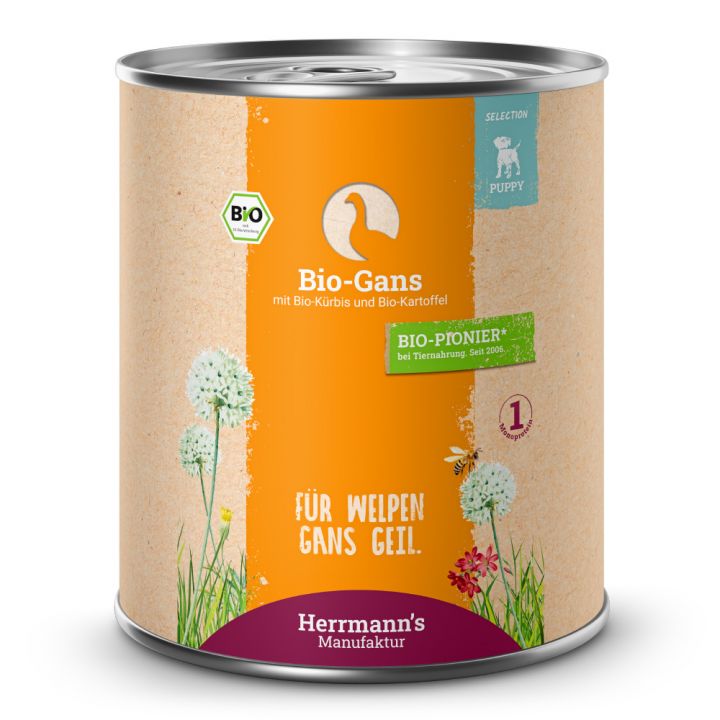 petspremium Herrmann's Bio Gans mit Kürbis und Kartoffel Selection Puppy Nassfutter 6 x 800 g