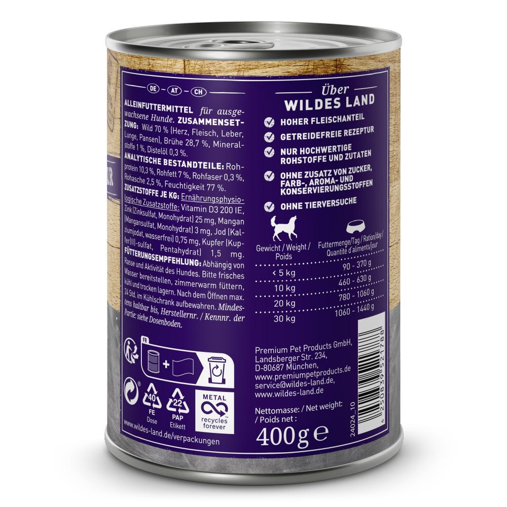 petspremium Wildes Land Wild mit Distelöl 6 x 400 g Begrenzt auf 3 Tage