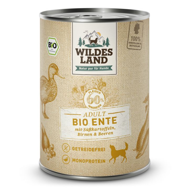 petspremium Wildes Land Ente mit Süßkartoffeln Birnen & Beeren BIO Adult Nassfutter 6 x 400 g