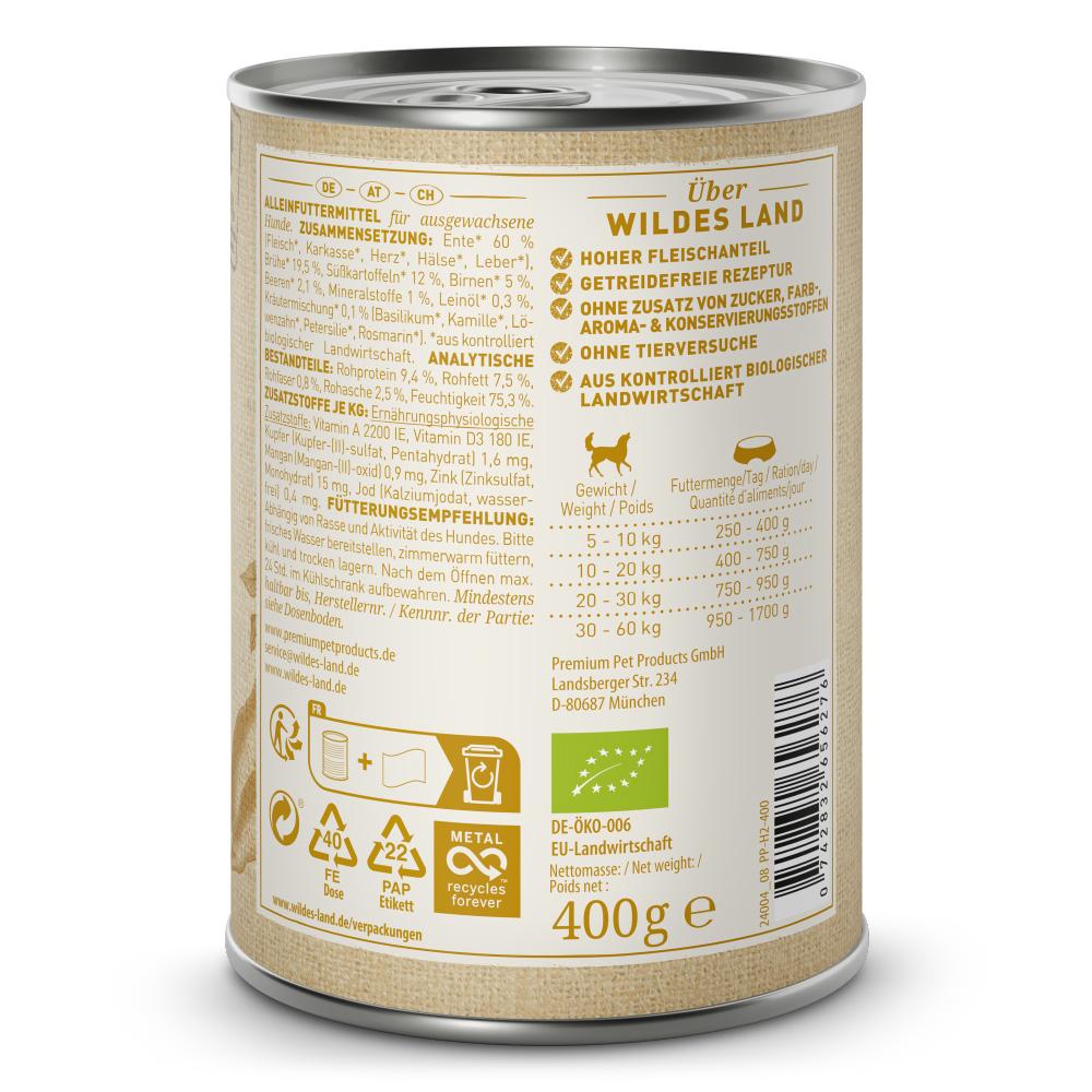 petspremium Wildes Land Ente mit Süßkartoffeln Birnen & Beeren BIO Adult Nassfutter 6 x 400 g Speichern exportieren