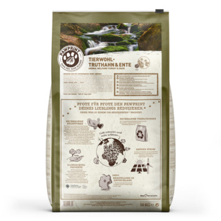 petspremium Wildes Land PAWPRINT ANIMAL-WELFARE Tierwohl-Truthahn & Ente mit Kartoffeln Erbsen & Wildkräutern Adult Trockenfutter 10 kg Fabrikverkauf