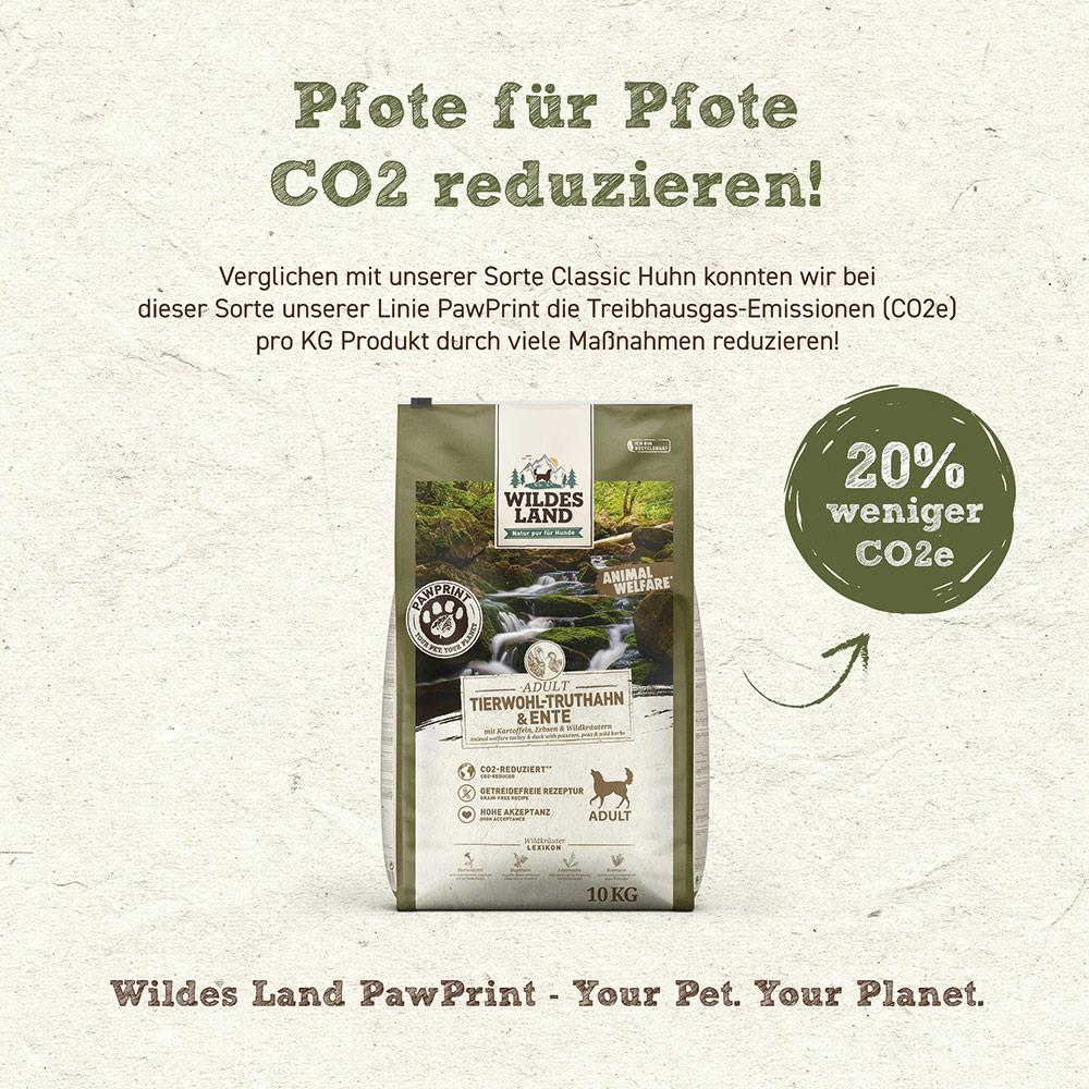 petspremium Wildes Land PAWPRINT ANIMAL-WELFARE Tierwohl-Truthahn & Ente mit Kartoffeln Erbsen & Wildkräutern Adult Trockenfutter 10 kg Fabrikverkauf