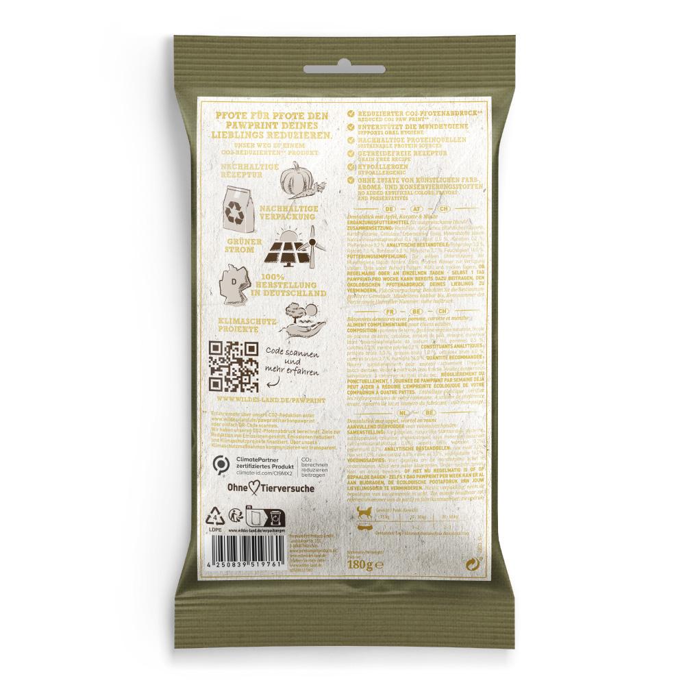 petspremium Wildes Land PawPrint Veggie Dentalsticks mit Karotte Apfel & Minze Adult Snack 180 g Großer Ausverkauf