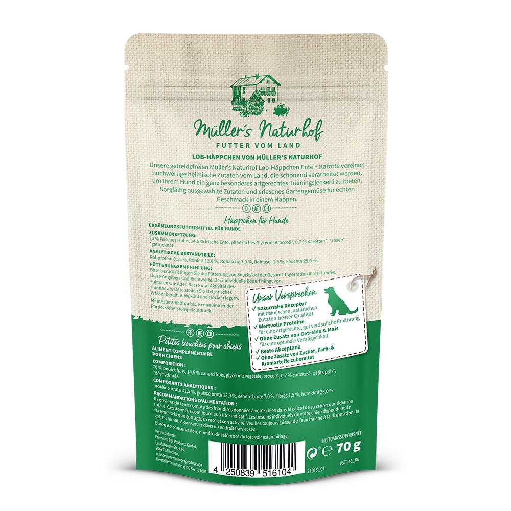 petspremium Müller’s Naturhof Ente und Karotte Lob-Häppchen Snack 70 g Weihnachtsangebot