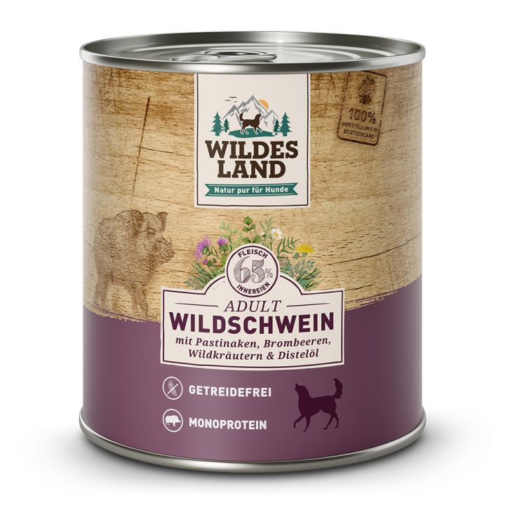 petspremium Wildes Land Wildschwein mit Pastinake Brombeeren Wildkräutern und Distelöl Classic Adult Nassfutter 6 x 800 g