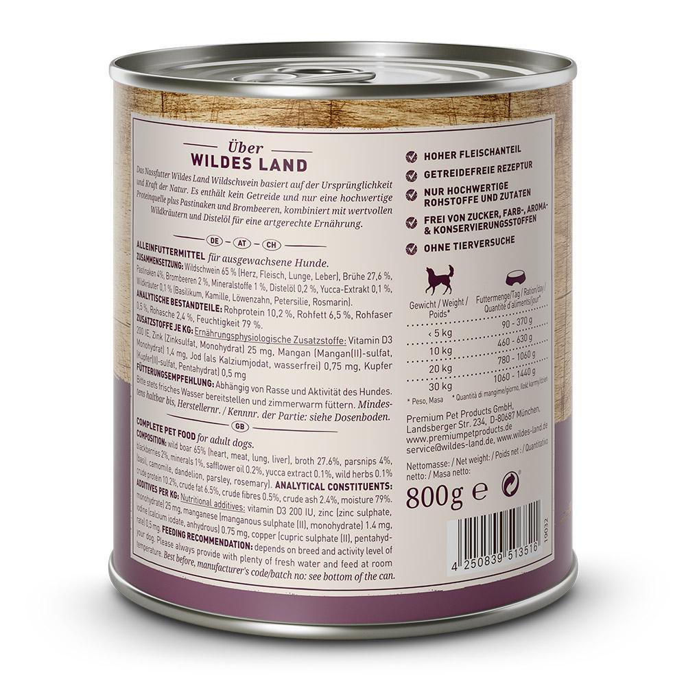 petspremium Wildes Land Wildschwein mit Pastinake Brombeeren Wildkräutern und Distelöl Classic Adult Nassfutter 6 x 800 g Saisonale Angebote