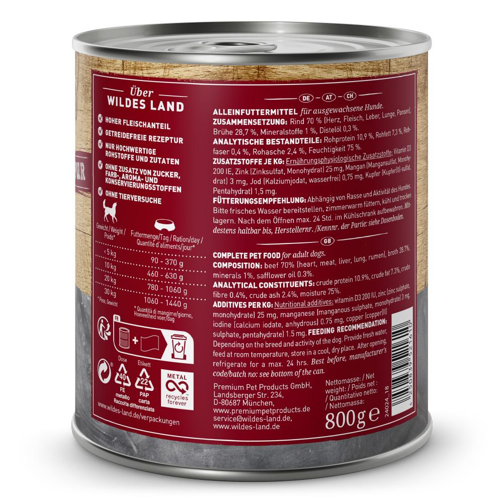 petspremium Wildes Land Rind mit Distelöl 6 x 800 g Räumungsverkauf
