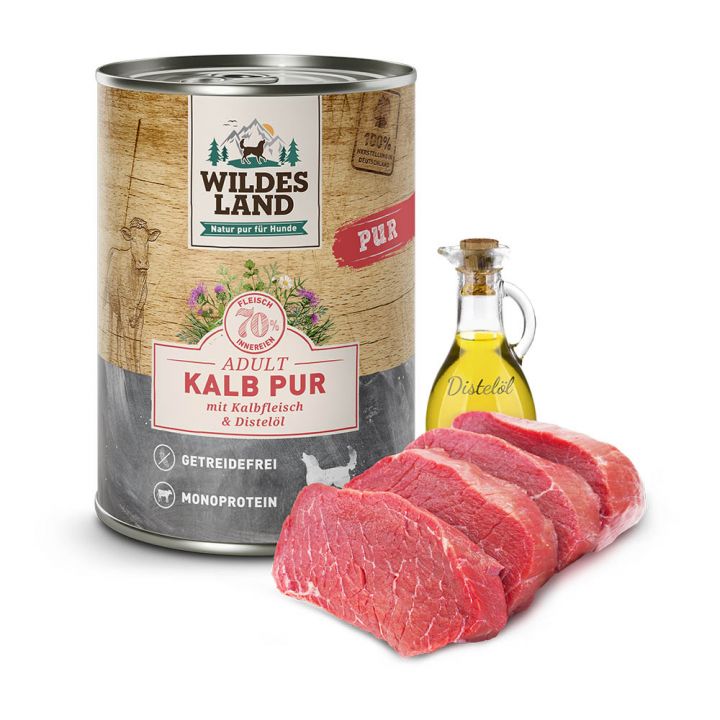 petspremium Wildes Land Kalb mit Distelöl PUR Adult Nassfutter 6 x 400 g