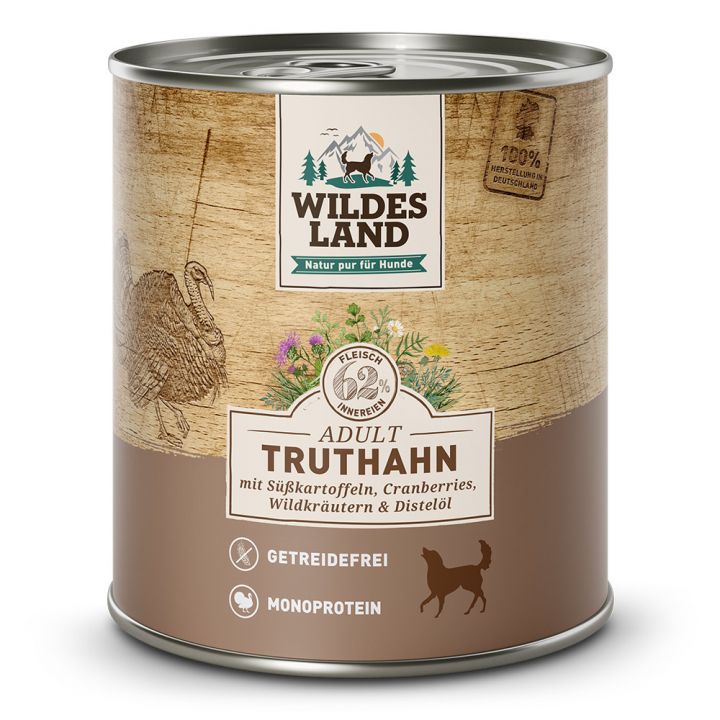petspremium Wildes Land Truthahn mit Süßkartoffel Cranberries Wildkräutern und Distelöl Classic Adult Nassfutter 6 x 800 g