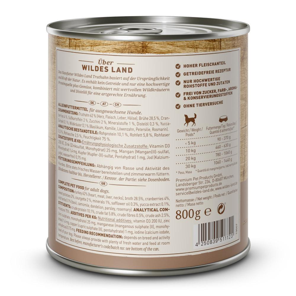 petspremium Wildes Land Truthahn mit Süßkartoffel Cranberries Wildkräutern und Distelöl Classic Adult Nassfutter 6 x 800 g Sonderangebote