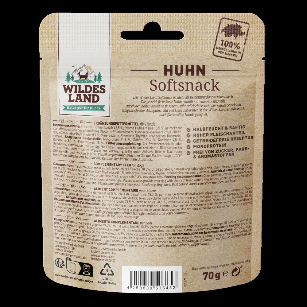 petspremium Wildes Land Huhn Softsnack Snack 8 x 70 g Begrenzte Freigabe