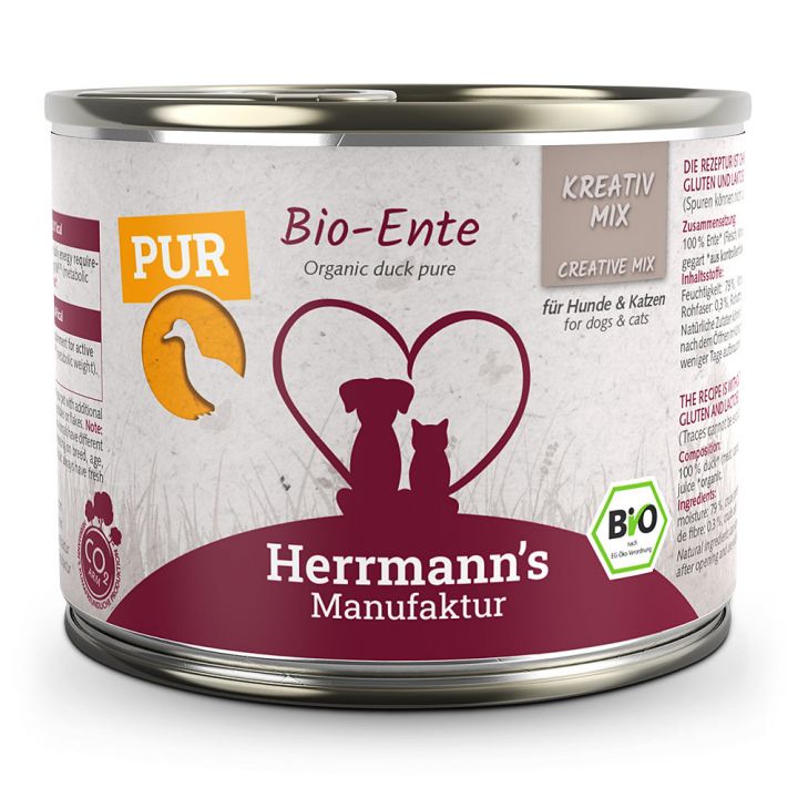 petspremium Herrmann's Bio Ente Reinfleisch Kreativ-Mix Ergänzung Nassfutter 12 x 200 g