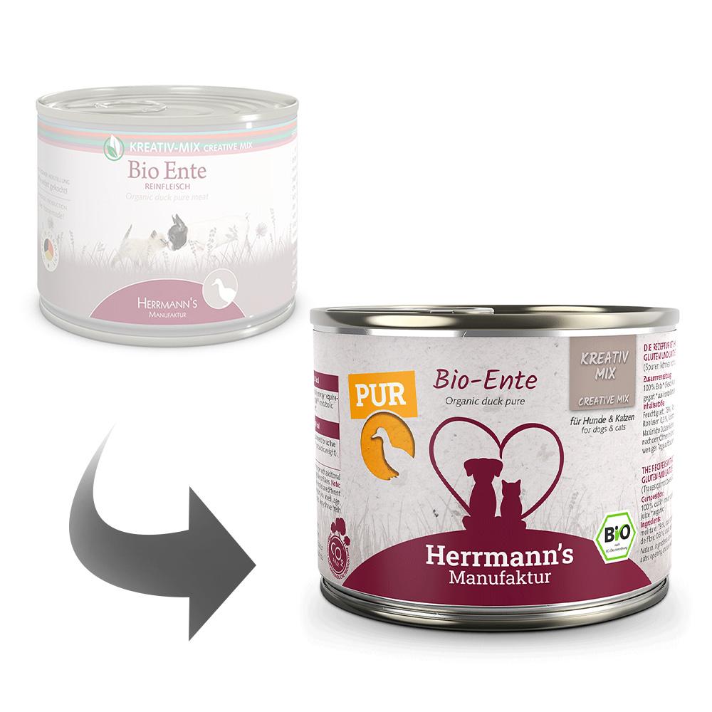 petspremium Herrmann's Bio Ente Reinfleisch Kreativ-Mix Ergänzung Nassfutter 12 x 200 g Letzte 3 Tage