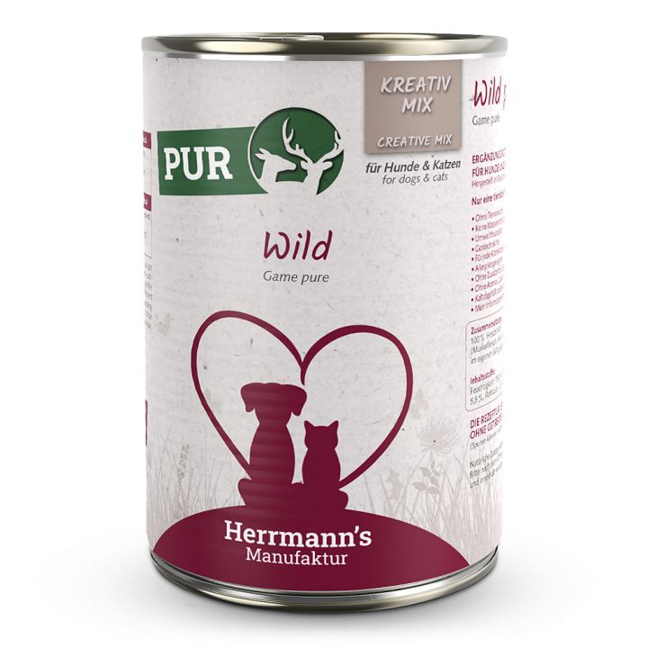 petspremium Herrmann's Wild Reinfleisch Kreativ-Mix Ergänzung Nassfutter 12 x 400 g