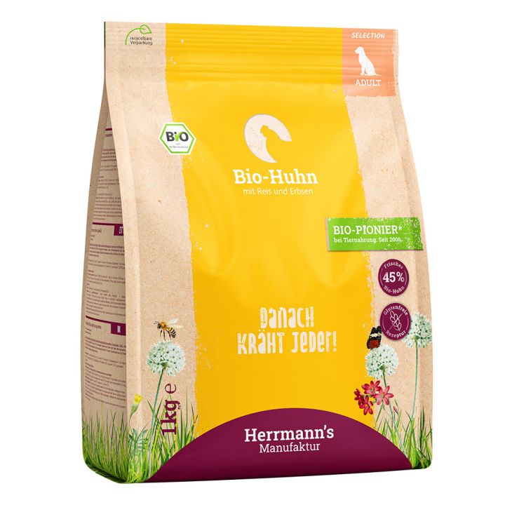 petspremium Herrmann's Bio-Huhn mit Reis & Erbsen Selection Adult Trockenfutter 1 kg