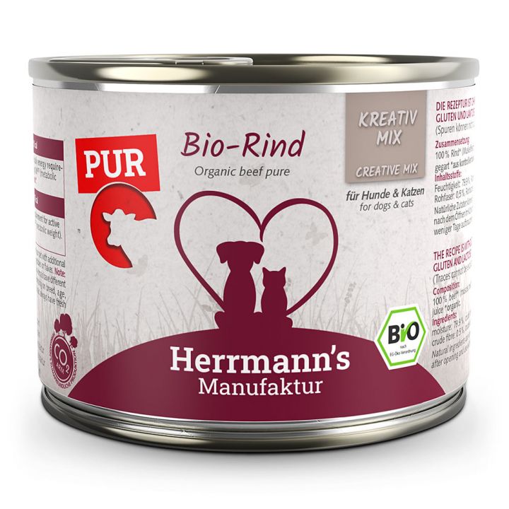 petspremium Herrmann's Bio Rind Reinfleisch Kreativ-Mix Ergänzung Nassfutter 24 x 200 g