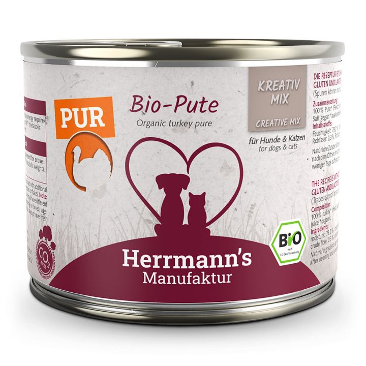 petspremium Herrmann's Bio Pute Reinfleisch Kreativ-Mix Ergänzung Nassfutter 24 x 200 g Discount Store für neue Produkte