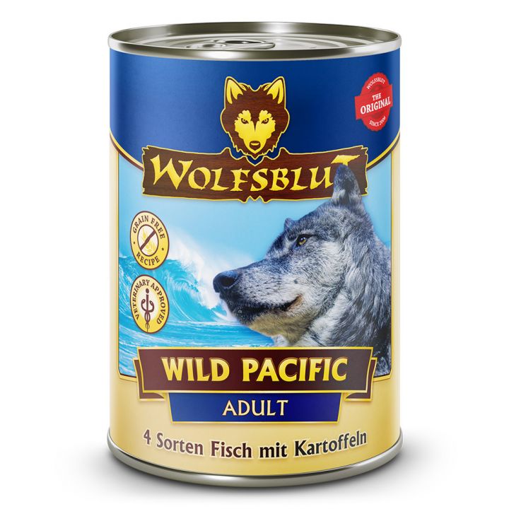 petspremium Wolfsblut Wild Pacific - 4 Sorten Fisch mit Kartoffeln Adult Nassfutter 6 x 395 g