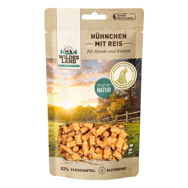 petspremium Wildes Land Hühnchen mit Reis Fleischsnacks Snack 70 g Speichern exportieren