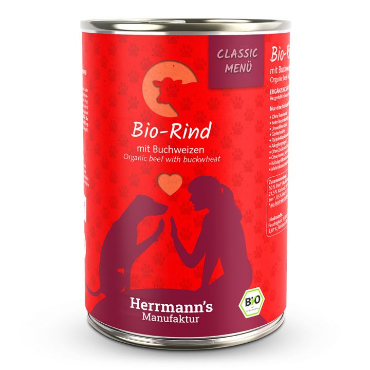 petspremium Herrmann's Bio-Rind mit Buchweizen Classic Nassfutter 12 x 400 g