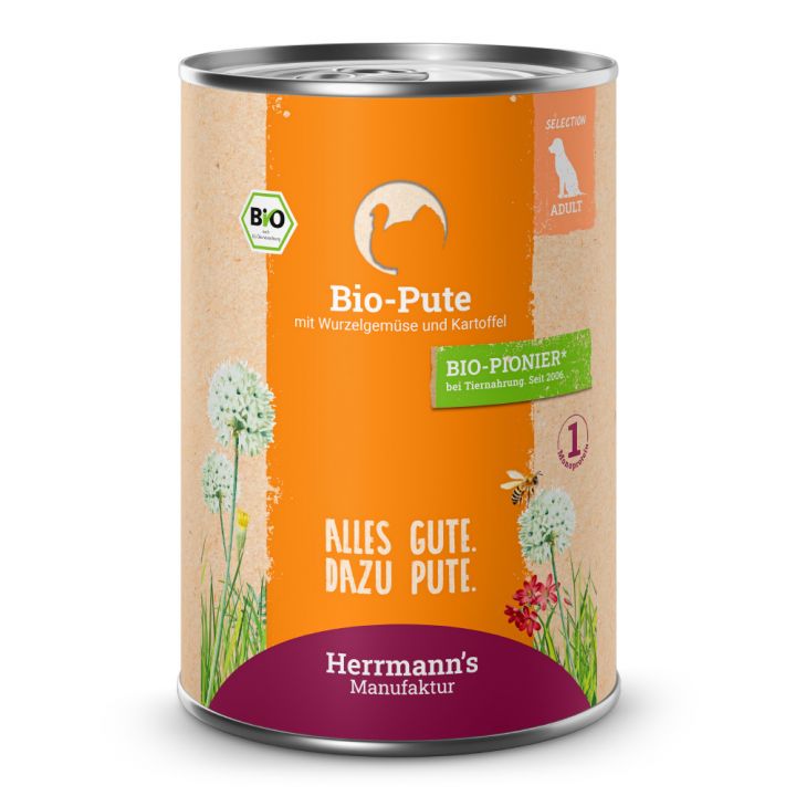 petspremium Herrmann's Bio Pute mit Wurzelgemüse und Kartoffeln Selection Adult Nassfutter 12 x 400 g Fabrikverkauf