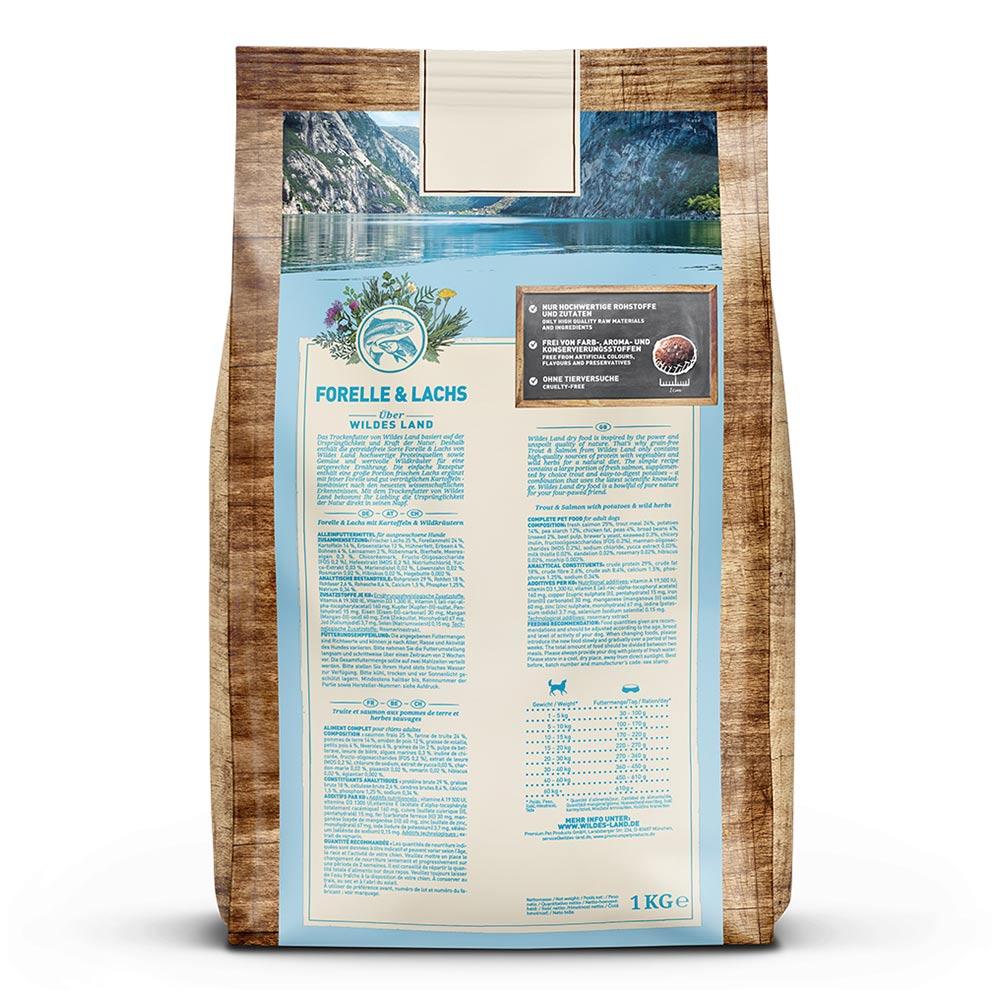 petspremium Wildes Land Forelle und Lachs mit Kartoffeln und Wildkräutern Classic Adult Trockenfutter 4 x 1 kg Rabatt