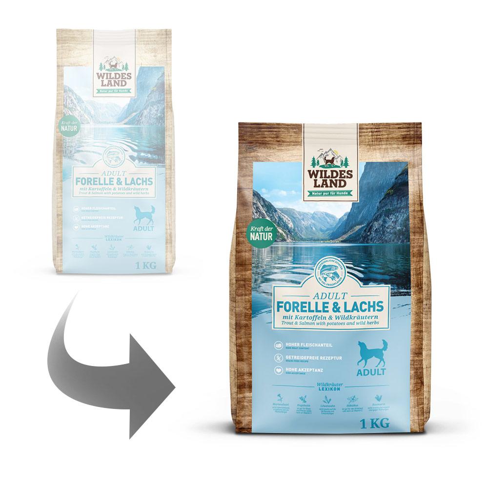petspremium Wildes Land Forelle und Lachs mit Kartoffeln und Wildkräutern Classic Adult Trockenfutter 4 x 1 kg Rabatt