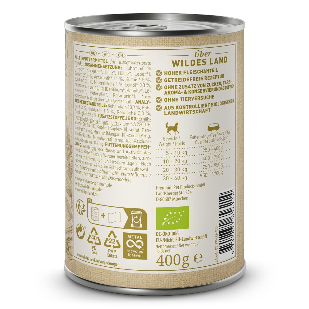 petspremium Wildes Land Huhn mit Kürbis & Zucchini BIO Adult Nassfutter 6 x 400 g Online Shopping
