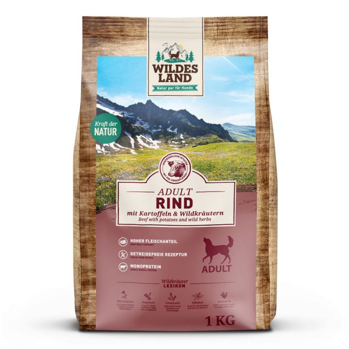 petspremium Wildes Land Rind mit Kartoffeln und Wildkräutern Classic Adult Trockenfutter 1 kg