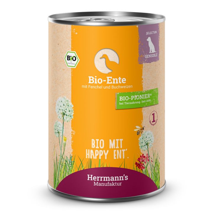 petspremium Herrmann's Bio Ente mit Fenchel und Buchweizen Selection Sensible Nassfutter 12 x 400 g