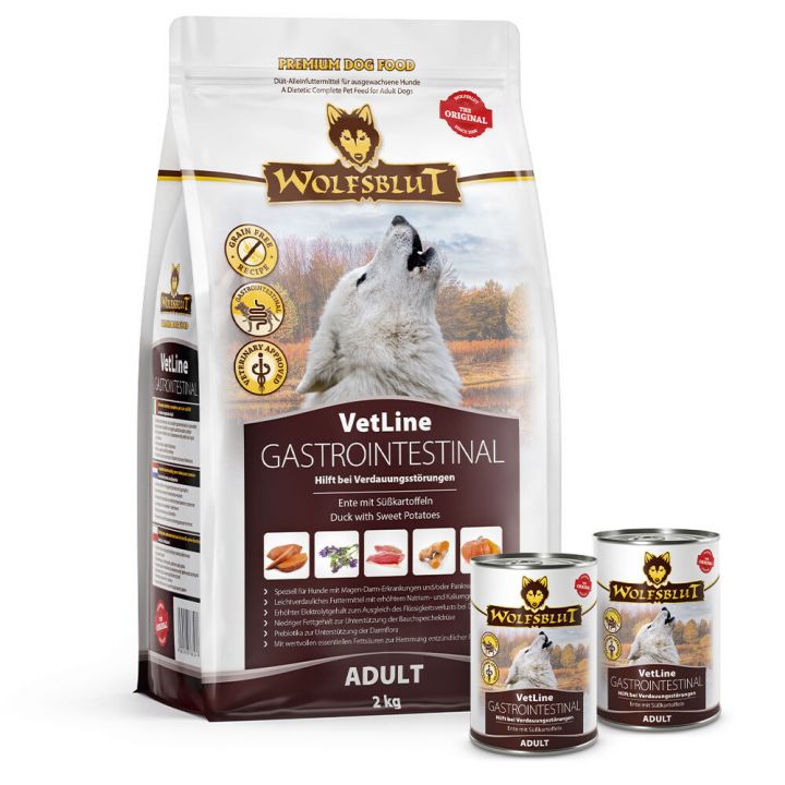 petspremium Wolfsblut Aktionspaket: VetLine GASTROINTESTINAL Trockenfutter Nassfutter 1 Paket