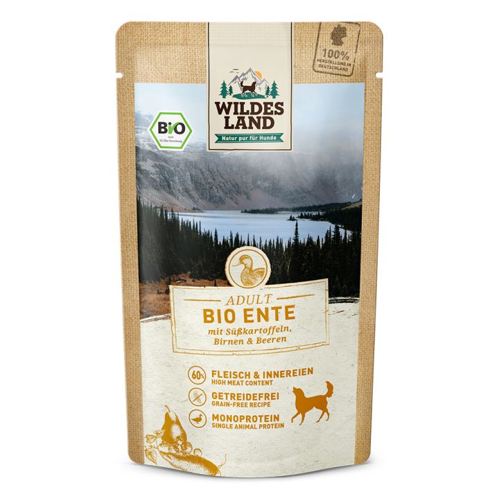 petspremium Wildes Land Ente mit Süßkartoffeln Birnen & Beeren BIO Adult Nassfutter 10 x 125 g