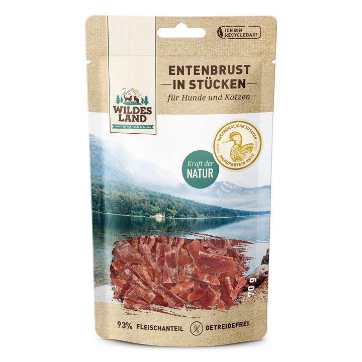 petspremium Wildes Land Entenbrust in Stücken Fleischsnacks Snack 7 x 70 g