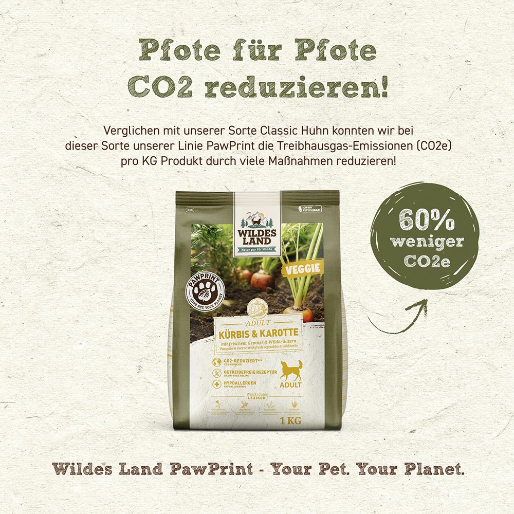 petspremium Wildes Land PAWPRINT VEGGIE Kürbis & Karotte mit frischem Gemüse & Wildkräutern Adult Trockenfutter 5 x 1 kg Letzte 3 Tage
