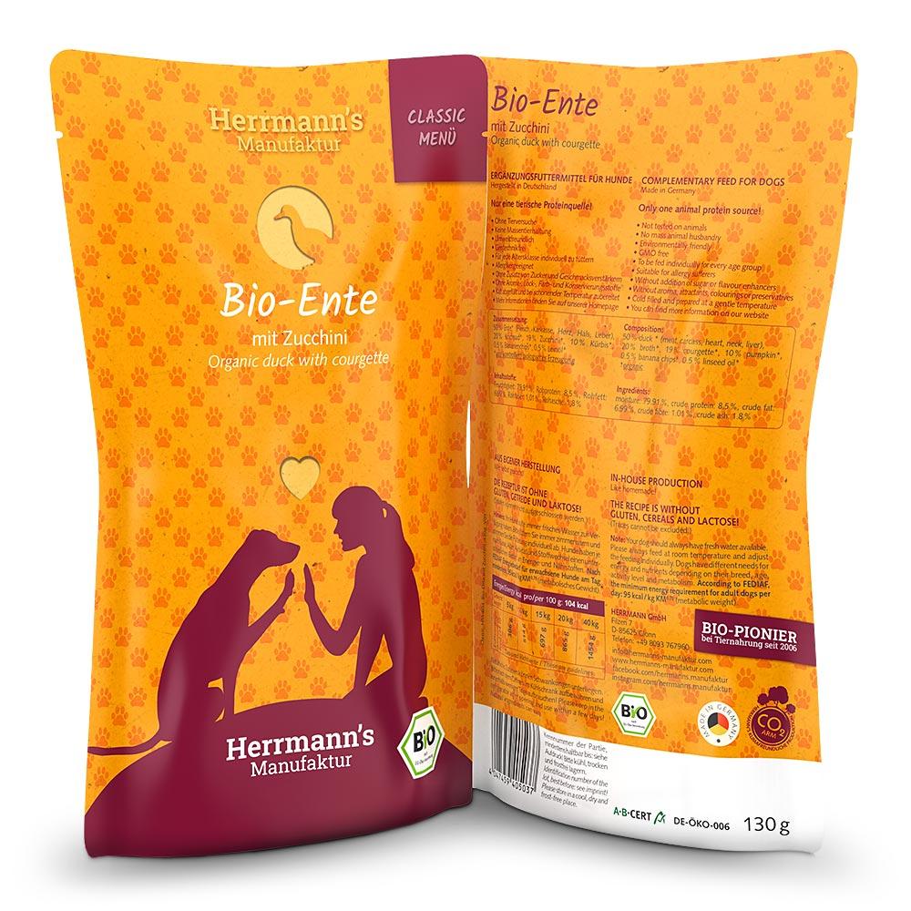 petspremium Herrmann's Bio-Ente mit Zucchini Classic Nassfutter 24 x 130 g Vierteljährliche Förderung