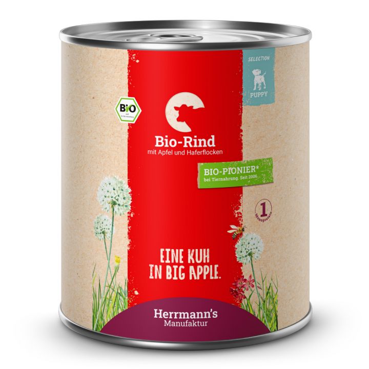 petspremium Herrmann's Bio Rind mit Apfel und Haferflocken Selection Puppy Nassfutter 6 x 800 g