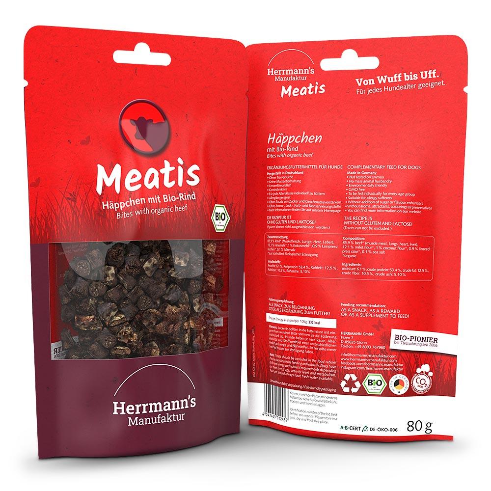 petspremium Herrmann's Bio Rind mit Hirse Meatis Snack 6 x 80 g Kostenloser Versand