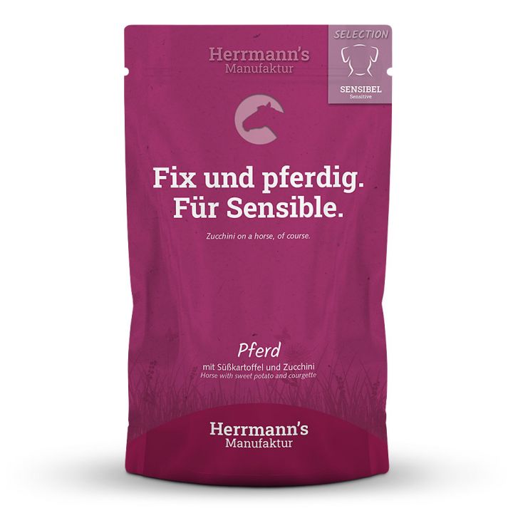 petspremium Herrmann's Pferd mit Süßkartoffel und Zucchini Selection Sensible Nassfutter 15 x 150 g