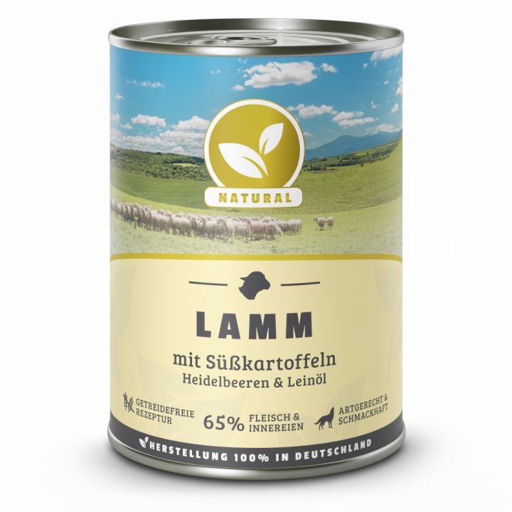 petspremium Natural Lamm mit Süßkartoffeln Heidelbeeren und Leinöl Nassfutter 6 x 400 g